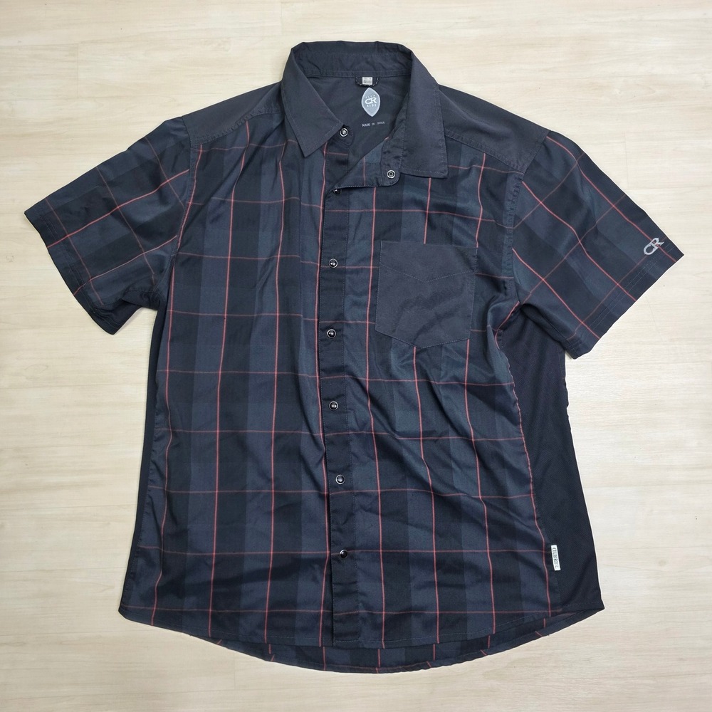 Club Ride Mens Short Sleeve Cycling Jersey Black Red Plaid Snap Front Medium